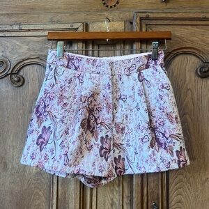 Aureum Pink Floral Pleated High Waist Shorts